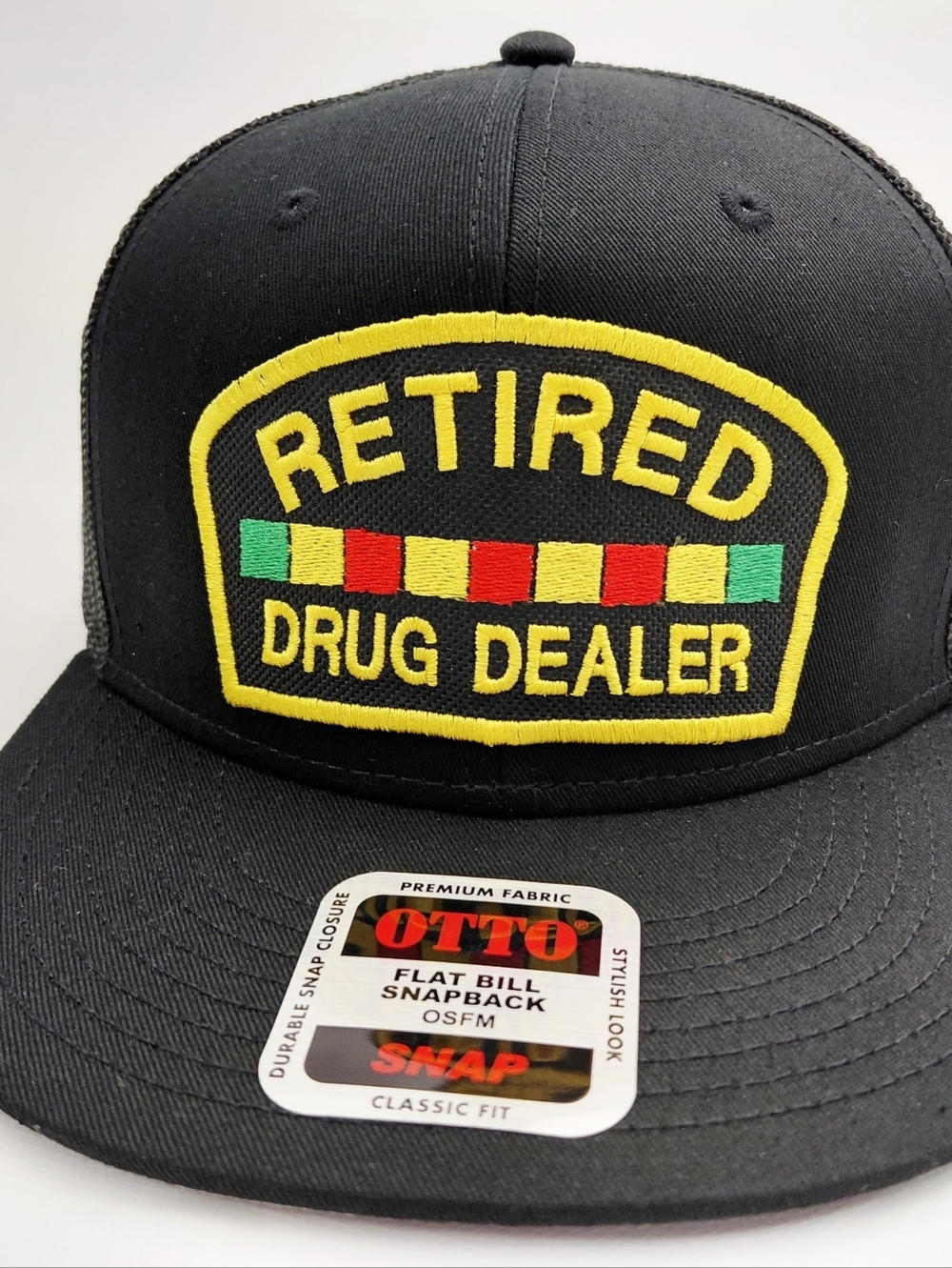 Retired Drug Dealer Flat Bill Snapback Baseball Cap Hat Black Embroidered